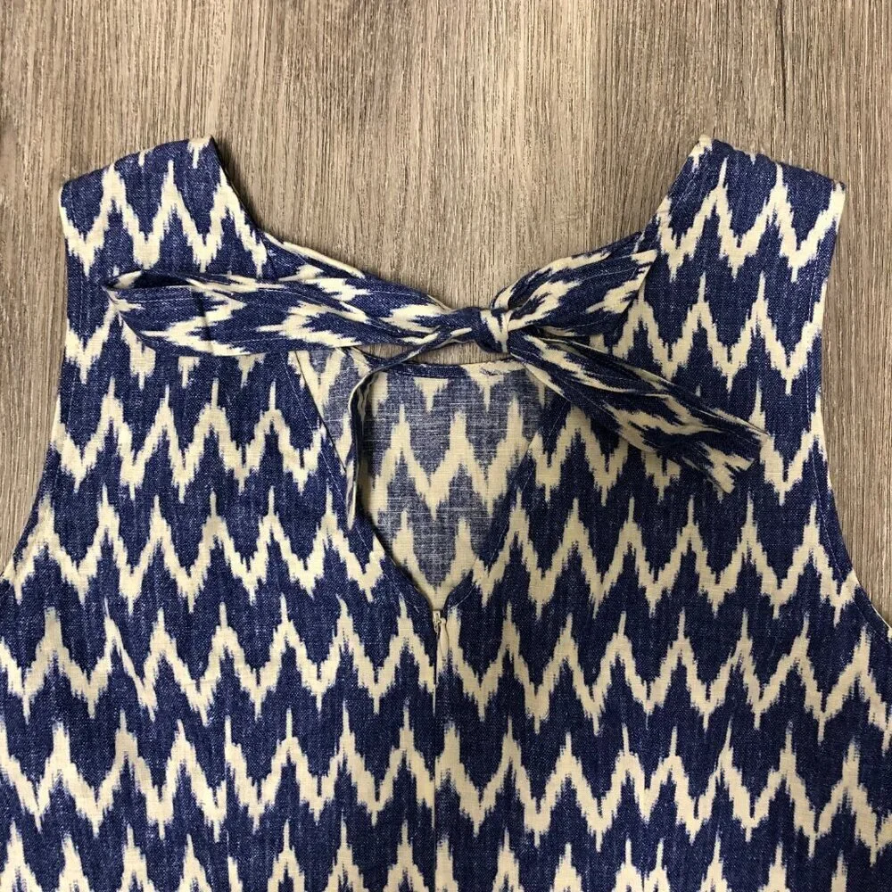 J.Crew Factory Linen Cotton Dress Sundress Women's Size Medium Blue White Ikat